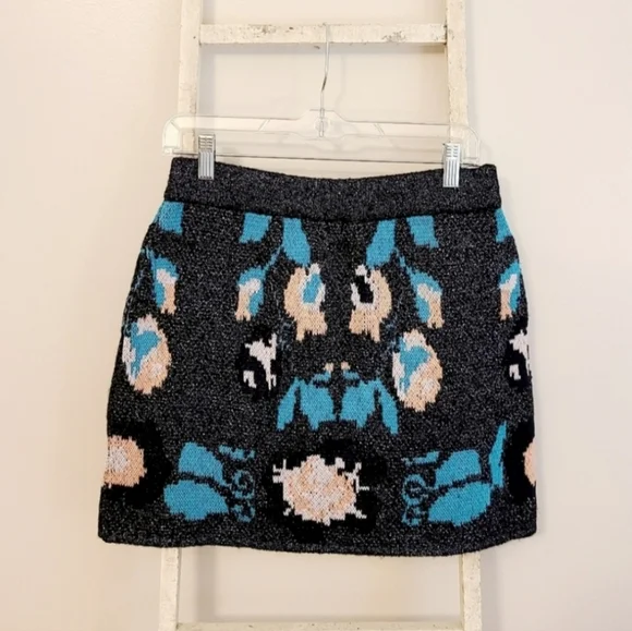 Zara mini skirt NWT womens Medium boho knit printed metallic shimmer festival - Picture 4 of 4